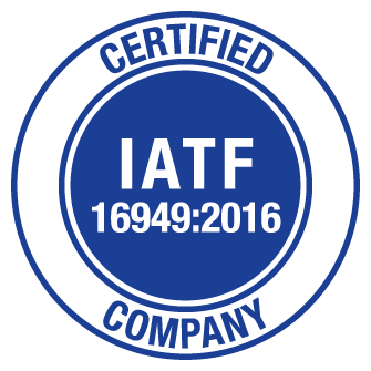 IATF 16949:2016 Certified Company badge indicating compliance with international automotive quality management standards.